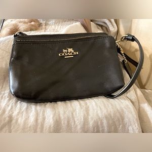 Coach Black Leather Wristlet with Gold Logo